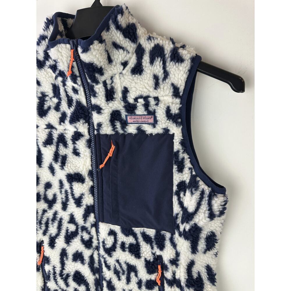 Vineyard Vines Leopard Print Mixed Media Sherpa Vest Supershep Women's Size XS - Picture 4 of 13